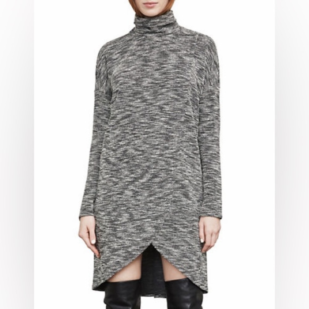 BCBGMAXAZRIA Talley Boucle Turtleneck Dress Grey Heather Tulip Hem XS